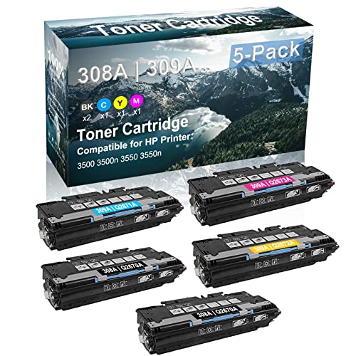 5-Pack (2BK+C+Y+M) Compatible High Capacity 308A 309A | Q2670A Q2671A Q2672A Q2673A Toner Cartridge use for HP 3500 3500n 3550 3550n Printer