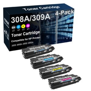 4-pack (bk+c+y+m) compatible 308a 309a (q2670a q2671a q2672a q2673a) laser printer cartridge used for hp 3500 3500n 3550 3550n printer (high yield)