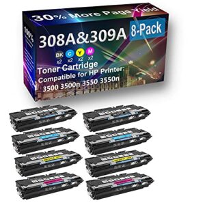 8-pack (2bk+2c+2y+2m) compatible high yield 308a (q2670a q2671a q2672a q2673a) toner cartridge use for hp 3550n printer