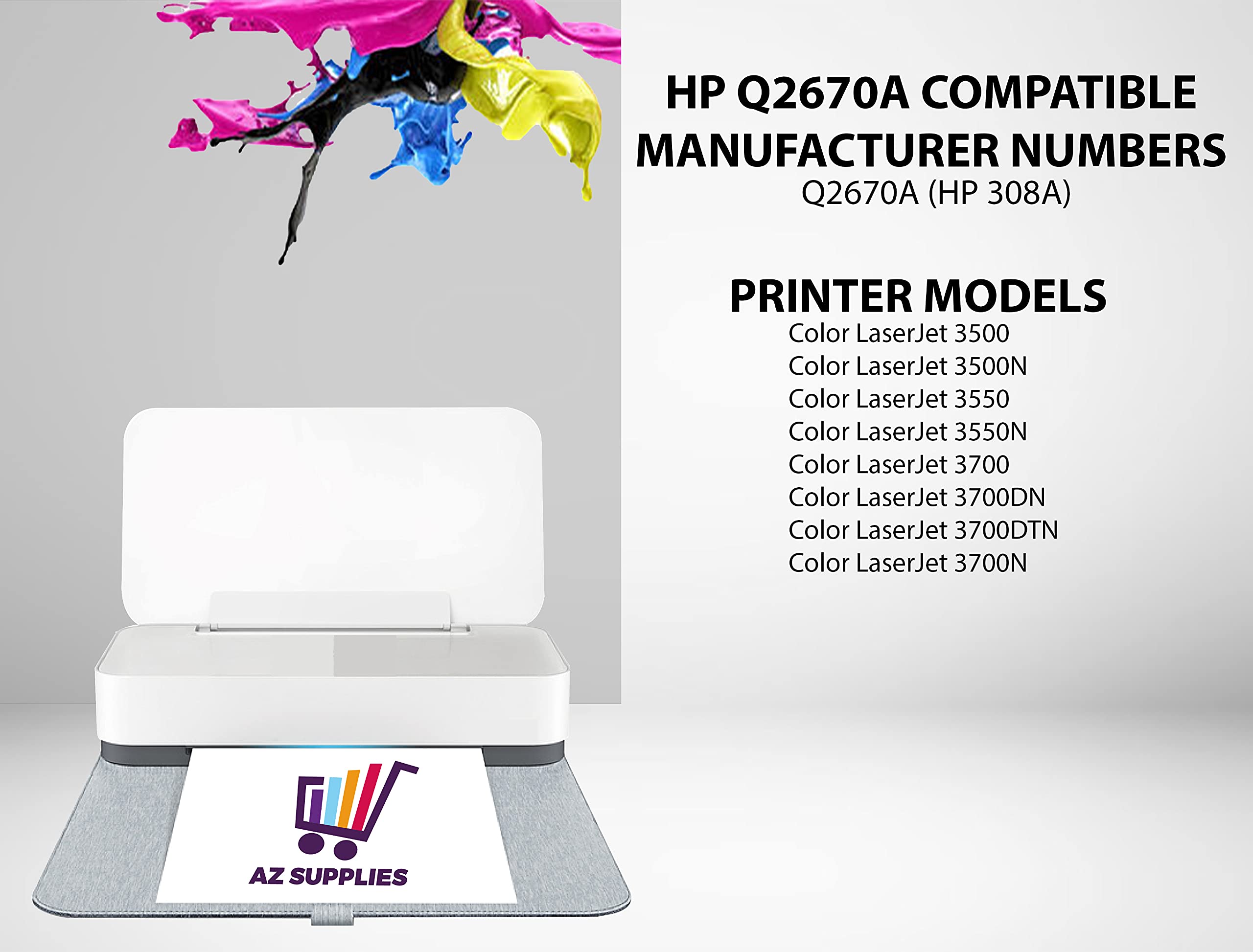 AZ SUPPLIES Compatible Toner Cartridge Replacement for HP Q2670A (HP 308A) Color Laserjet 3500 Color Laserjet 3500N Color Laserjet 3550 Color Laserjet 3550N-3700-3700DN-3700DTN-3700N Black 3 Packs