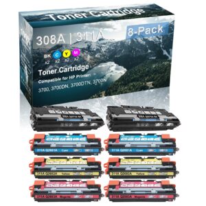 8-Pack (2BK+2C+2Y+2M) Compatible 3700 3700DN 3700DTN 3700N Printer Toner Cartridge High Capacity Replacement for HP 308A 311A | Q2670A Q2681A Q2682A Q2683A Toner Cartridge