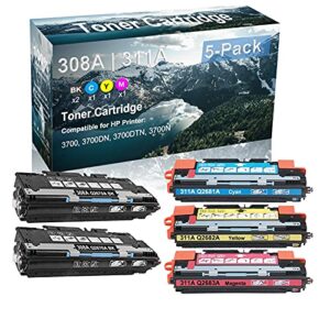 5-pack (2bk+c+y+m) compatible high yield 308a 311a | q2670a q2681a q2682a q2683a laser printer toner cartridge use for hp 2500l 2500n printer