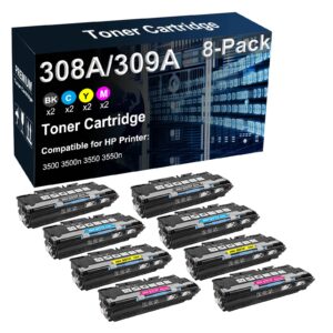 8-pack (2bk+2c+2y+2m) compatible 3500 3500n 3550 3550n printer cartridge replacement for hp (q2670a q2671a q2672a q2673a) 308a 309a toner cartridge (high yield)