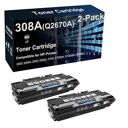 2-Pack (Black) Compatible 3500 3500n 3550 3550n 3700 3700dn 3700dtn 3700n Printer Toner Cartridge Replacement for HP 308A Q2670A Toner Cartridge (High Capacity)