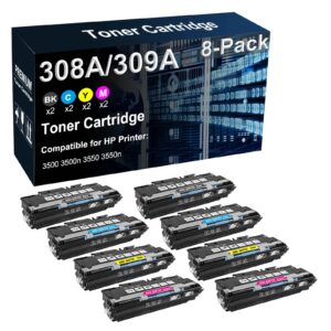 8-pack (2bk+2c+2y+2m) compatible 308a 309a (q2670a q2671a q2672a q2673a) laser printer cartridge used for hp 3500 3500n 3550 3550n printer (high yield)