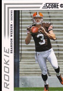 2012 Score #308A Brandon Weeden RC (scrambling pose) NFL Football Trading Card