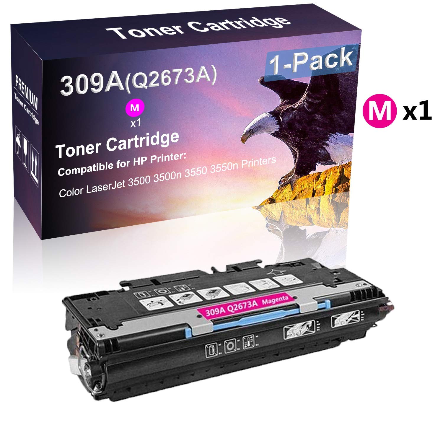 1 Pack (Magenta) Compatible 308A | Q2673A Printer Toner Cartridge use for HP Color Laserjet 3500 3500n 3550 3550n Printer(High Capacity)