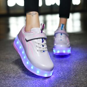 Ufatansy Roller Skate Shoes Roller Shoes for Girls USB Charging Shoes for Kids Skates Boys Sneakers Gifts(1 Little Kid,Pink) 2