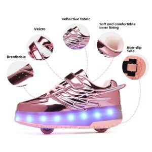 HOVERKICKES LED Roller Skate Shoes for Kids Boys Girls Light Up Roller Sneakers with Detachable Wheels Rechargeable Flashing Wheeled Shoes Pink