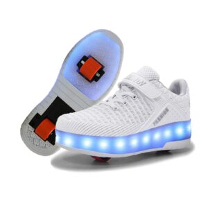 AIkuass Wheely Shoes for Kids Roller Shoes USB Rechargeable LED Light Up Wheel Shoes Skate Sneaker Shoes for Boys Girls Kids (6 Big Kid / EU39, White)