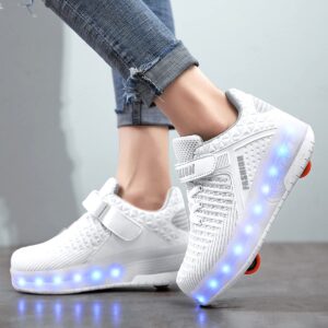 AIkuass Wheely Shoes for Kids Roller Shoes USB Rechargeable LED Light Up Wheel Shoes Skate Sneaker Shoes for Boys Girls Kids (6 Big Kid / EU39, White)