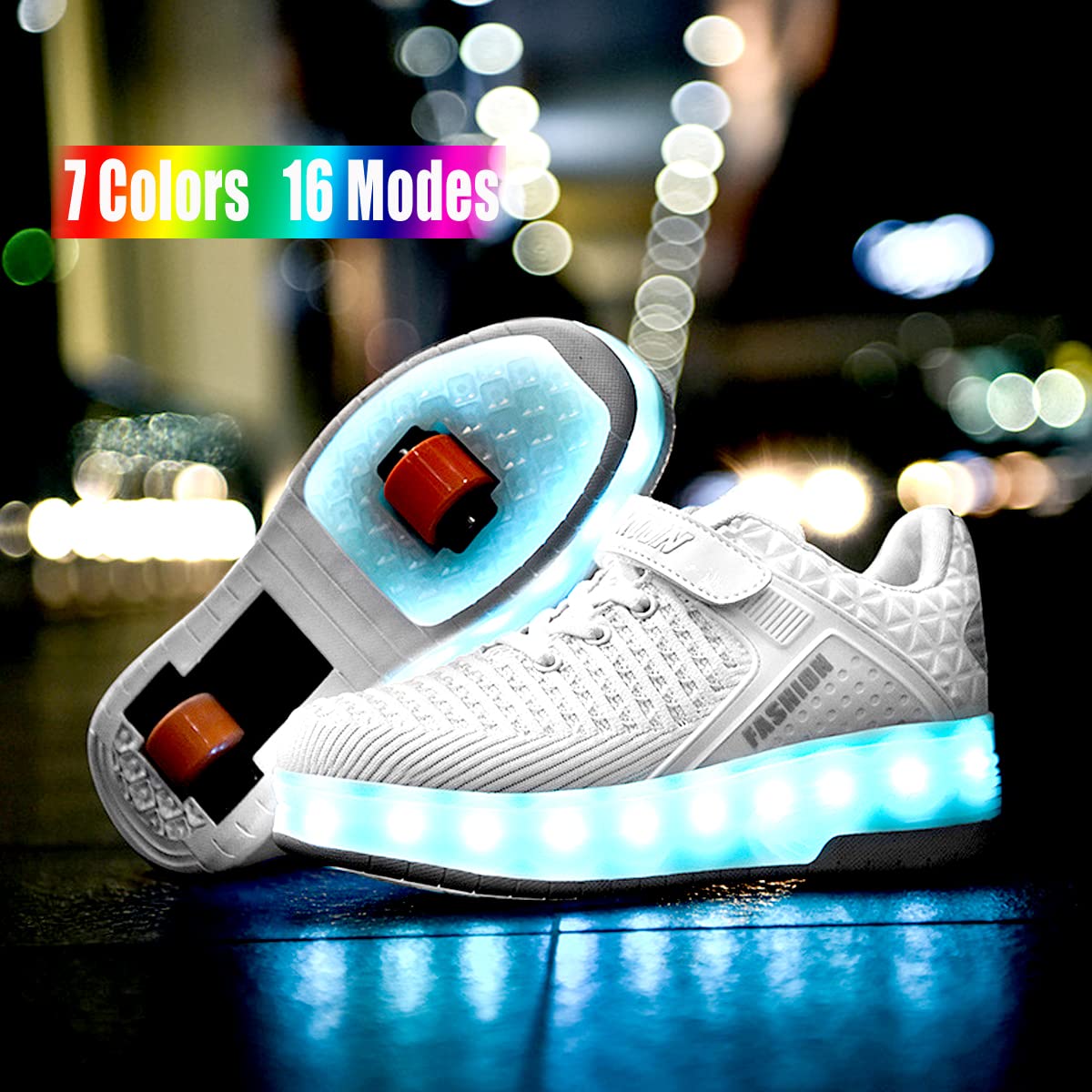 AIkuass Wheely Shoes for Kids Roller Shoes USB Rechargeable LED Light Up Wheel Shoes Skate Sneaker Shoes for Boys Girls Kids (6 Big Kid / EU39, White)