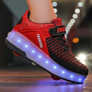 Ufatansy LED Shoes USB Charging Flashing Sneakers Light Up Roller Shoes Skates Sneakers with Wheels for Kids Girls Boys(4 M US =CN36, Double Wheel, Red)