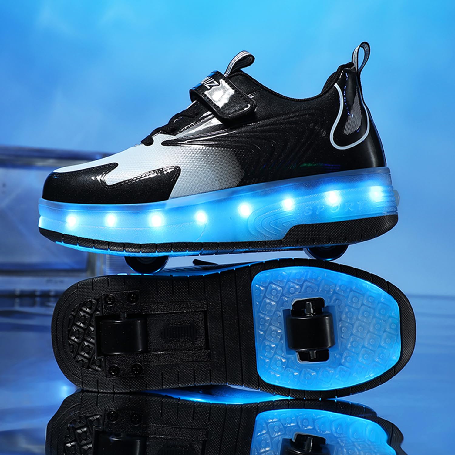 Ehauuo Roller Skates Shoes with USB Charging, Light Up Kid Wheels Shoes Rechargeable LED Flashing Roller Shoes Girls Boys Sneakers for Birthday Christmas Children Gift