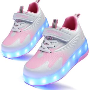 hhsts kids shoes - new upgraded with wheels led light color shoes shiny roller skates skate shoes simple kids gifts boys girls the best gift for party birthday christmas day(3 little kid, pink)