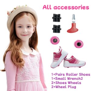 HOVERKICKES Roller Skate Shoes for Kids Boys Girls Wheelies Sneakers with Detachable Wheels Classical Roller Wheeled Shoes Pink