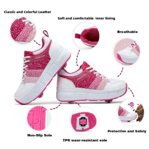 HOVERKICKES Roller Skate Shoes for Kids Boys Girls Wheelies Sneakers with Detachable Wheels Classical Roller Wheeled Shoes Pink