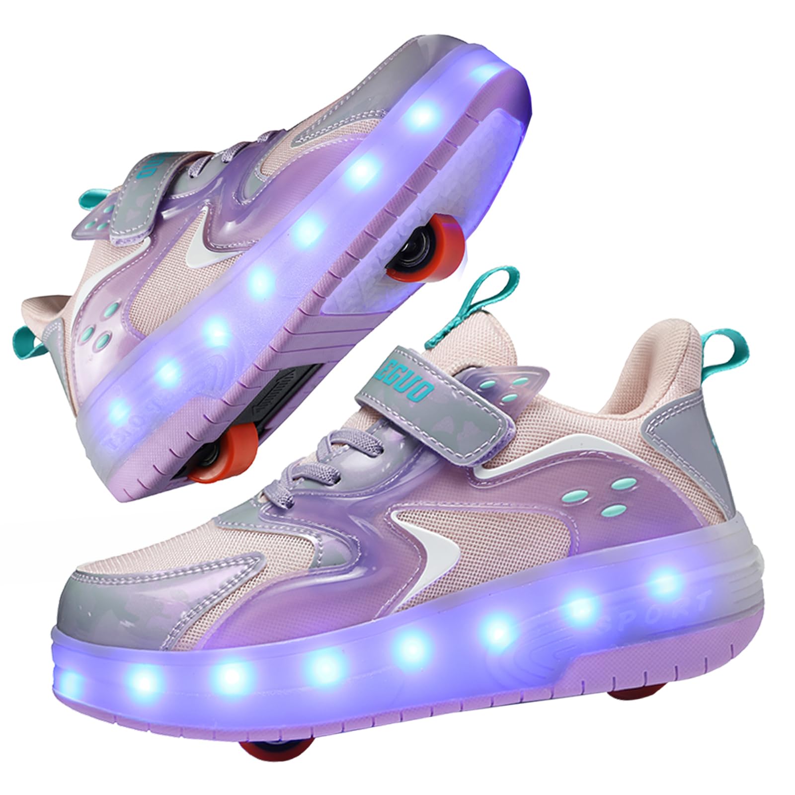 RESLIDE Roller Shoes with LED Light Two Wheels for Boys Girls Rechargeable Sport Sneaker （Pink 4.5 Big Kid）