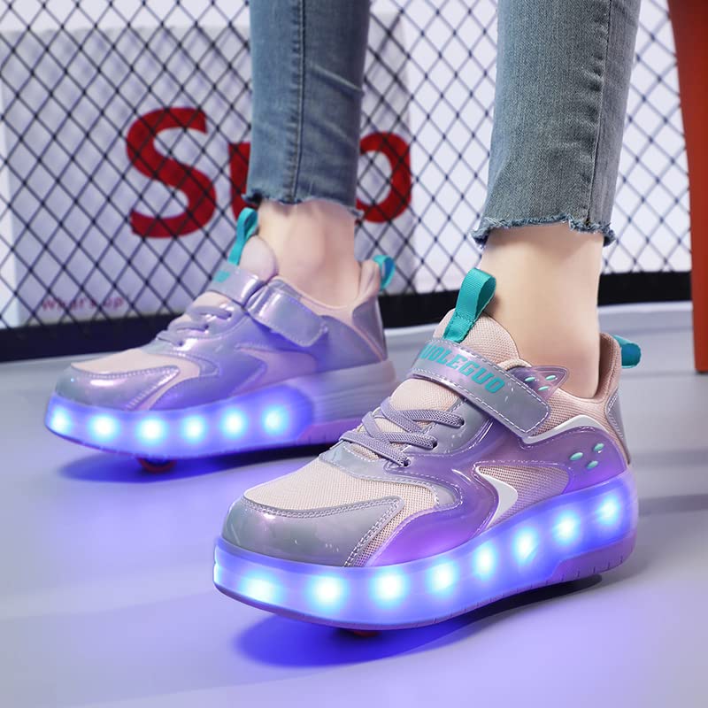 RESLIDE Roller Shoes with LED Light Two Wheels for Boys Girls Rechargeable Sport Sneaker （Pink 4.5 Big Kid）