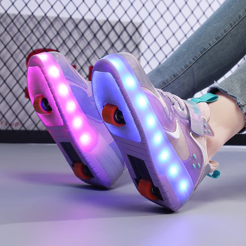 RESLIDE Roller Shoes with LED Light Two Wheels for Boys Girls Rechargeable Sport Sneaker （Pink 4.5 Big Kid）