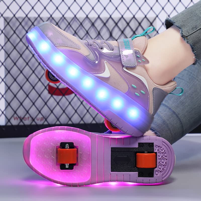 RESLIDE Roller Shoes with LED Light Two Wheels for Boys Girls Rechargeable Sport Sneaker （Pink 4.5 Big Kid）