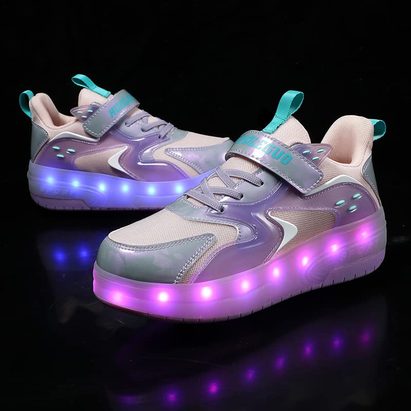 RESLIDE Roller Shoes with LED Light Two Wheels for Boys Girls Rechargeable Sport Sneaker （Pink 4.5 Big Kid）