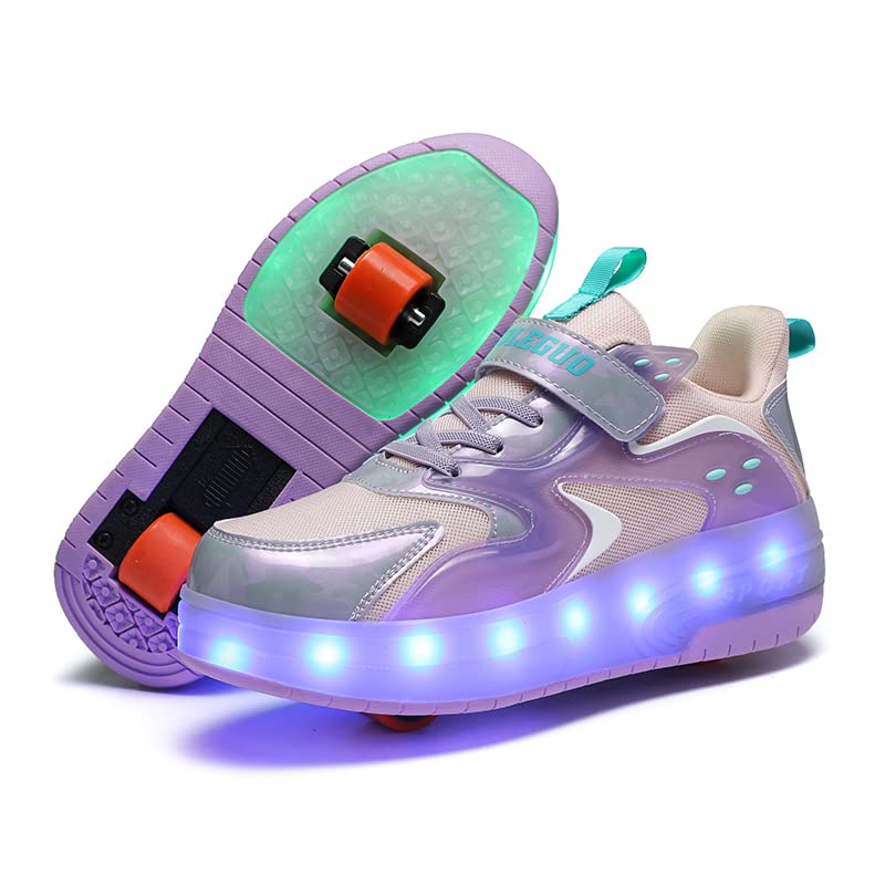 RESLIDE Roller Shoes with LED Light Two Wheels for Boys Girls Rechargeable Sport Sneaker （Pink 4.5 Big Kid）