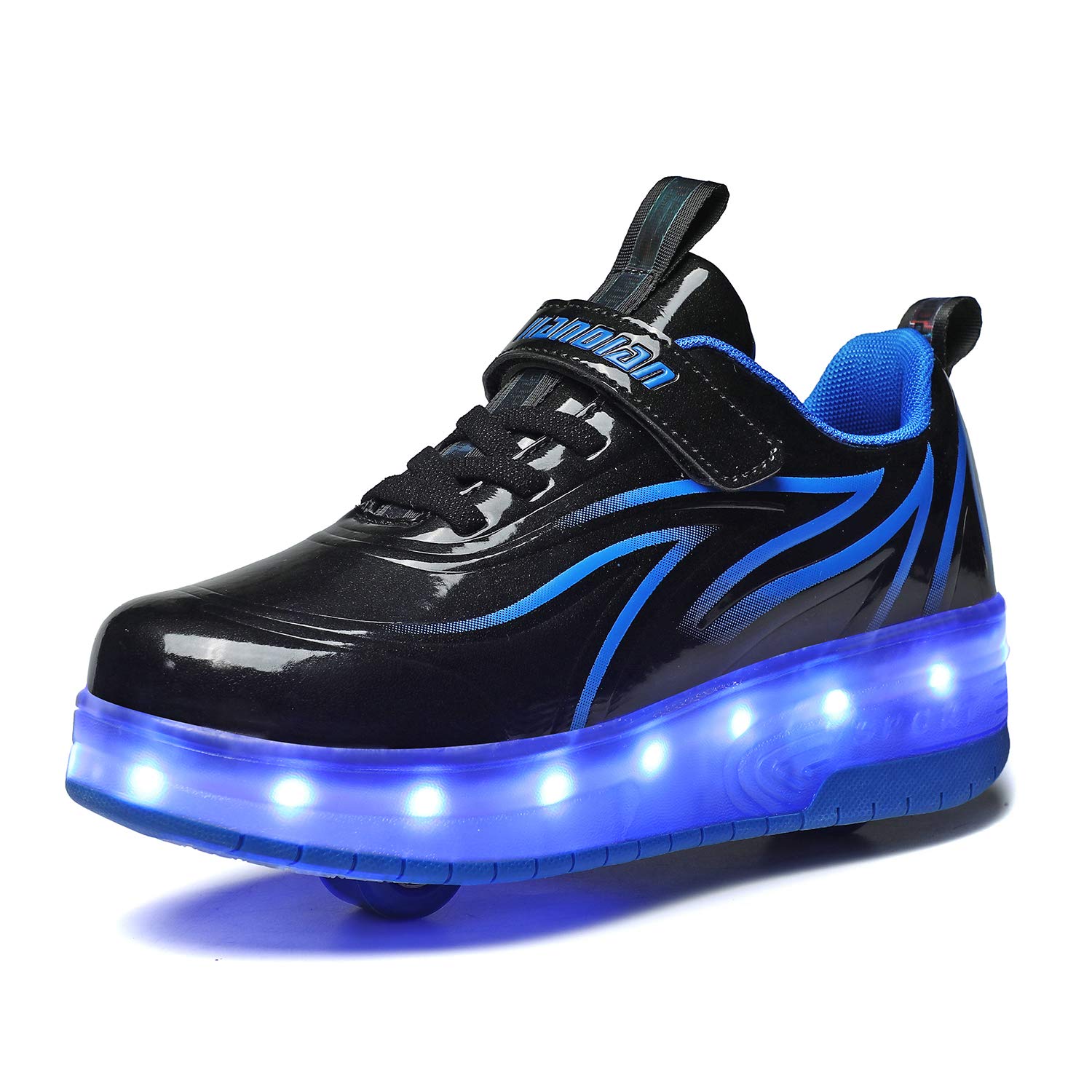 BFOEL Kids Roller Skates USB Chargable LED Light Up Shoes 2 Wheel Skate Sneaker Best Gift for Boys Girls Birthday Thanksgiving Christmas Day Black-blue