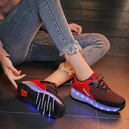 Ehauuo Kids Wheels Shoes with Lights Rechargeable Roller Skates Shoes Retractable LED Flashing Sneakers Wheels Shoes for Unisex Girls Boys Beginners Gift