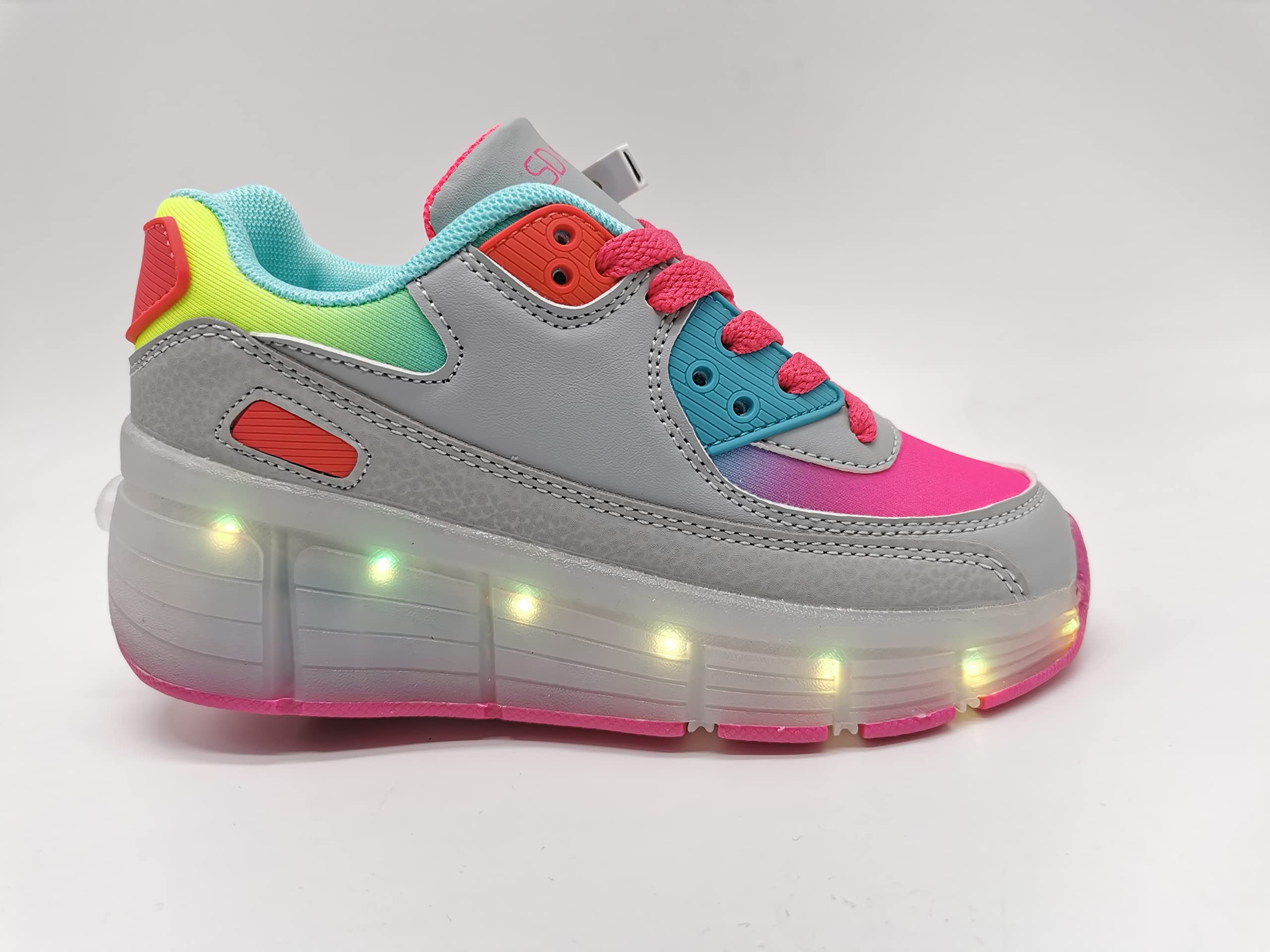 SDSPEED 7 Colors LED Rechargeable Kids Roller Skate Shoes with Single Wheel Shoes Sport Sneaker