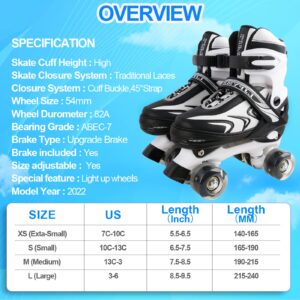 ZHUKAIKJ Roller Skates for Boys and Girls Adjustable Roller Skates for Toddler Kids Roller Skates 4 Sizes with Light up Wheels, for Women and Men, Small