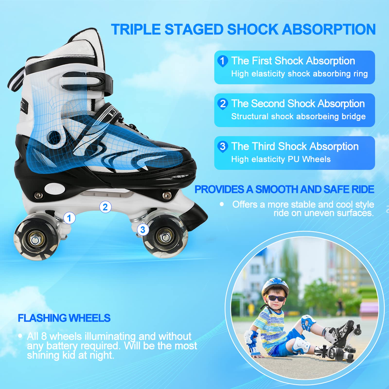 ZHUKAIKJ Roller Skates for Boys and Girls Adjustable Roller Skates for Toddler Kids Roller Skates 4 Sizes with Light up Wheels, for Women and Men, Small