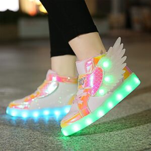 BFOEL Girls Light up Shoes Glow up Shoes with USB Charging Flashing High-top Light up Running Shoes(2 Little Kid, Pink 33)