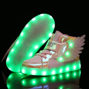 BFOEL Girls Light up Shoes Glow up Shoes with USB Charging Flashing High-top Light up Running Shoes(2 Little Kid, Pink 33)