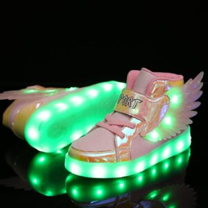 BFOEL Girls Light up Shoes Glow up Shoes with USB Charging Flashing High-top Light up Running Shoes(2 Little Kid, Pink 33)