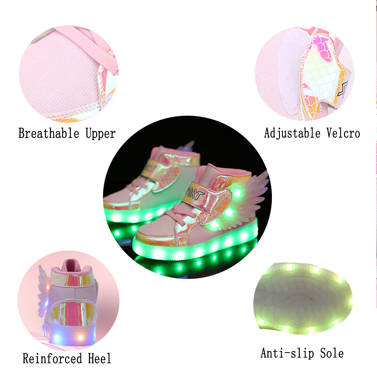 BFOEL Girls Light up Shoes Glow up Shoes with USB Charging Flashing High-top Light up Running Shoes(2 Little Kid, Pink 33)