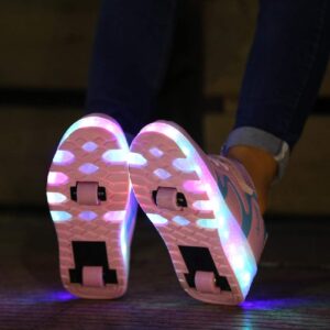 Ehauuo Kids Wheels Roller Shoes for Girls USB Light Up with Wheels Roller Sneakers for Gift (11 M US Little Kid, A-Pink)