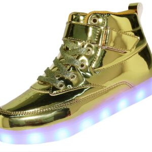 Voovix Kids LED Light Up High-top Shoes Rechargeable Hi-Shine Glowing Sneakers for Boys and Girls Child Unisex(Gold,US3.5/CN36)