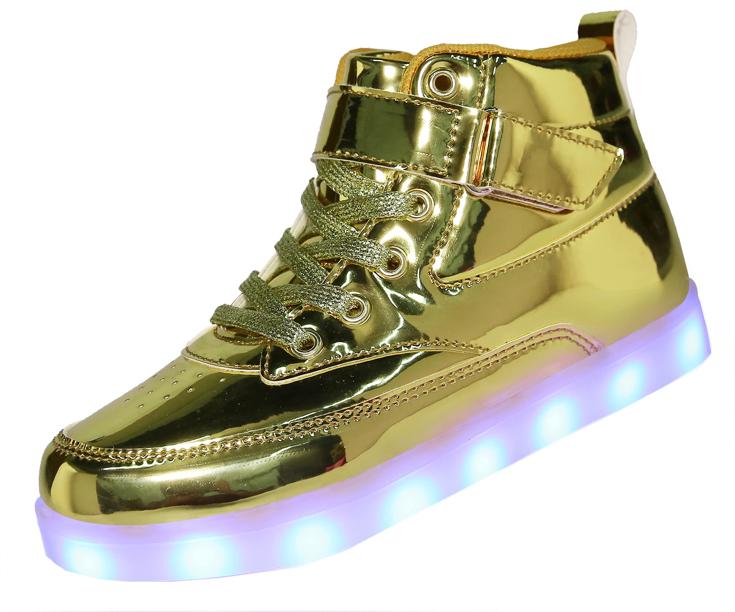 Voovix Kids LED Light Up High-top Shoes Rechargeable Hi-Shine Glowing Sneakers for Boys and Girls Child Unisex(Gold,US3.5/CN36)