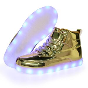 Voovix Kids LED Light Up High-top Shoes Rechargeable Hi-Shine Glowing Sneakers for Boys and Girls Child Unisex(Gold,US3.5/CN36)