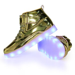 Voovix Kids LED Light Up High-top Shoes Rechargeable Hi-Shine Glowing Sneakers for Boys and Girls Child Unisex(Gold,US3.5/CN36)