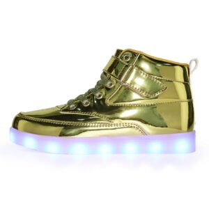 Voovix Kids LED Light Up High-top Shoes Rechargeable Hi-Shine Glowing Sneakers for Boys and Girls Child Unisex(Gold,US3.5/CN36)