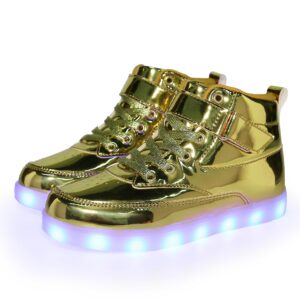 Voovix Kids LED Light Up High-top Shoes Rechargeable Hi-Shine Glowing Sneakers for Boys and Girls Child Unisex(Gold,US3.5/CN36)