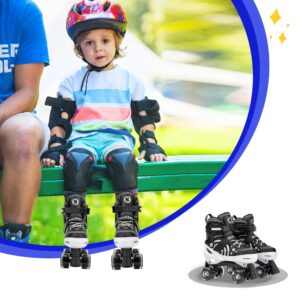 SULIFEEL Rainbow Unicorn 4 Size Adjustable Light up Roller Skates for Girls Boys for Kids (E Black, Small - Little Kid)