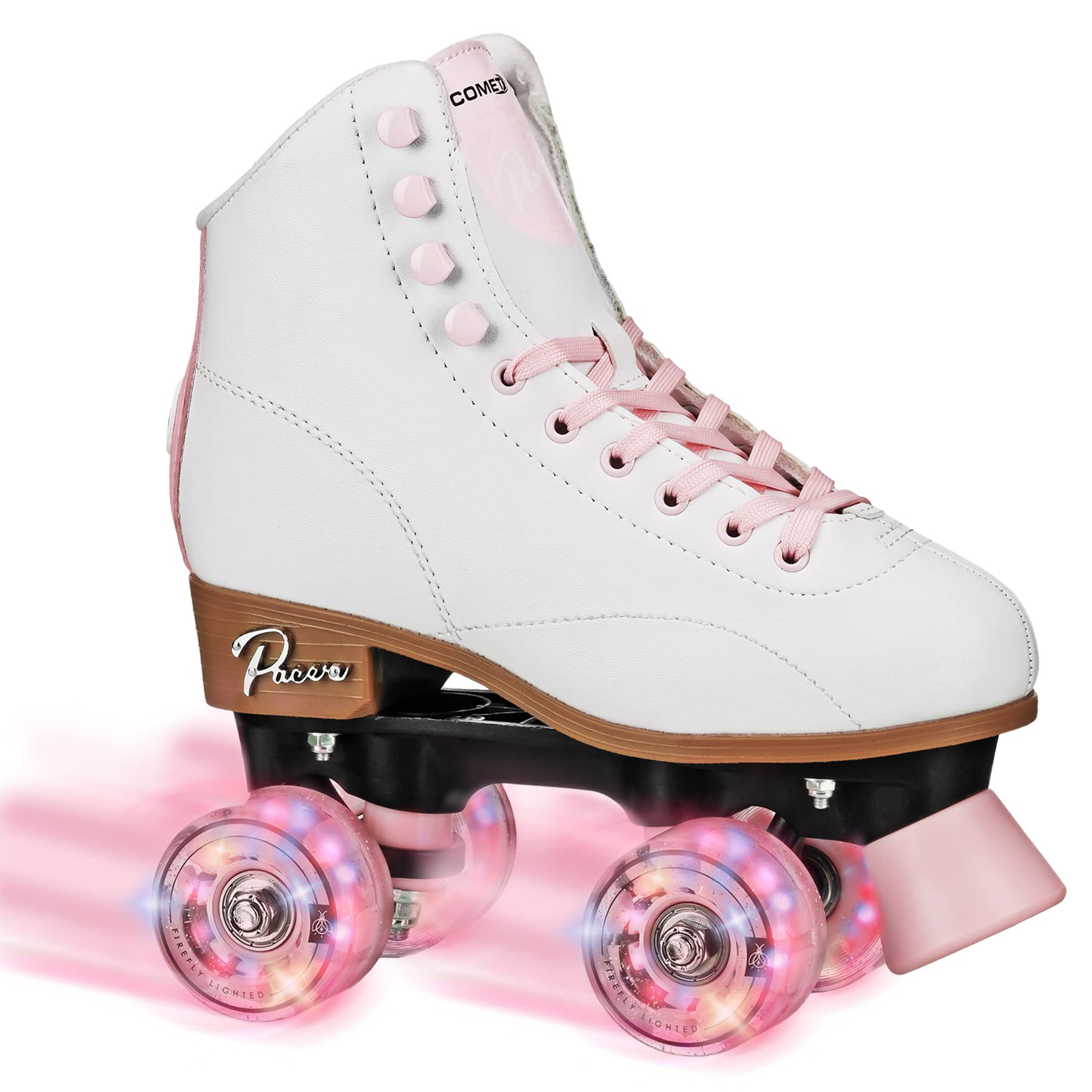 Pacer Comet Hightop Youth Skate with Light Up Wheels White/Pink Size Youth 4