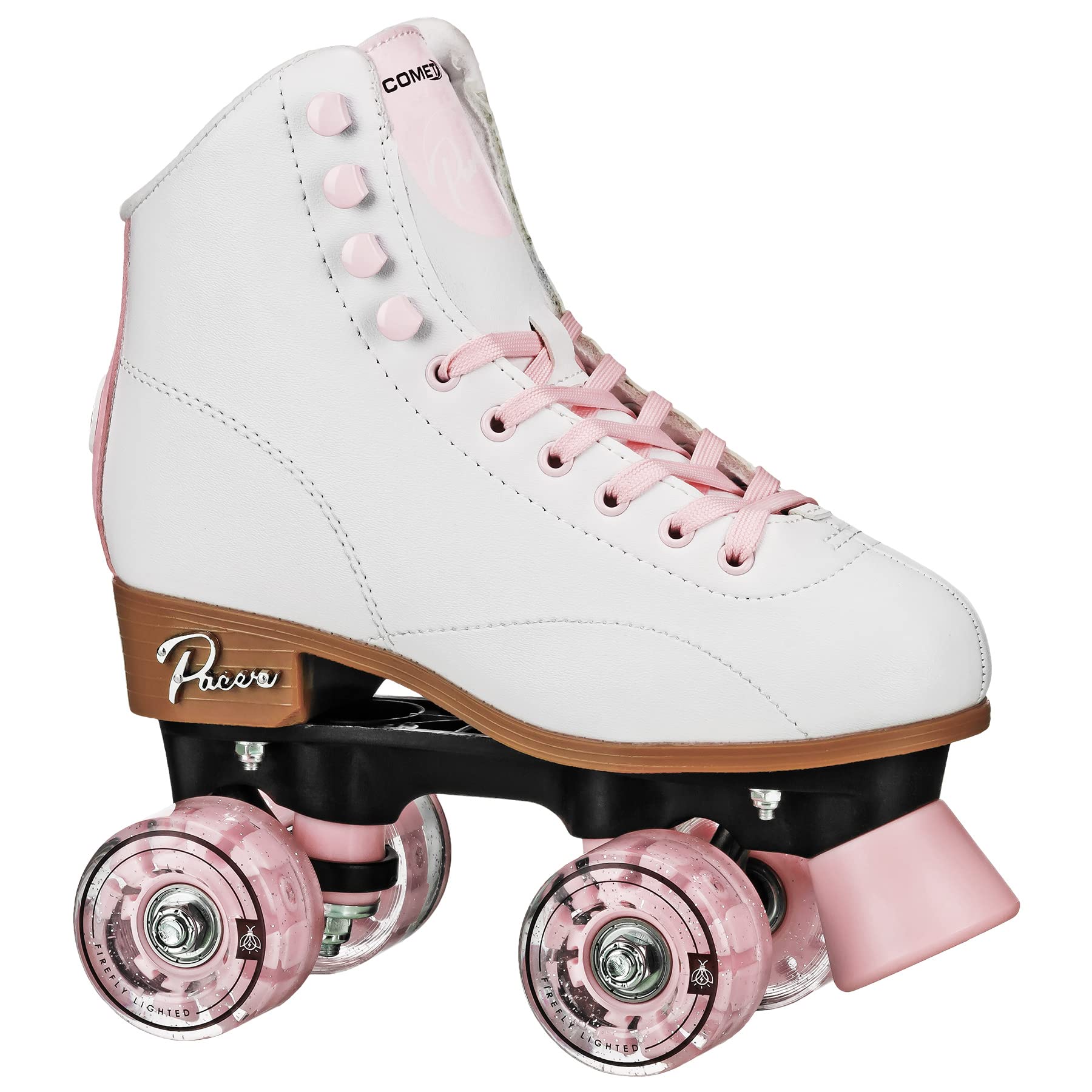 Pacer Comet Hightop Youth Skate with Light Up Wheels White/Pink Size Youth 4