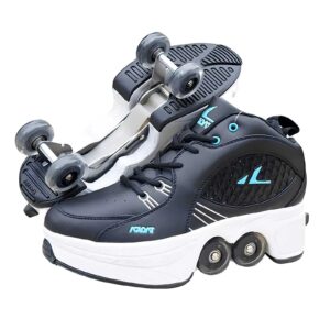 women's deformation roller skates, multifunction adjustable double row roller shoes for men, retractable four-wheeled pulley rollerskates, outdoor automatic walking sneakers