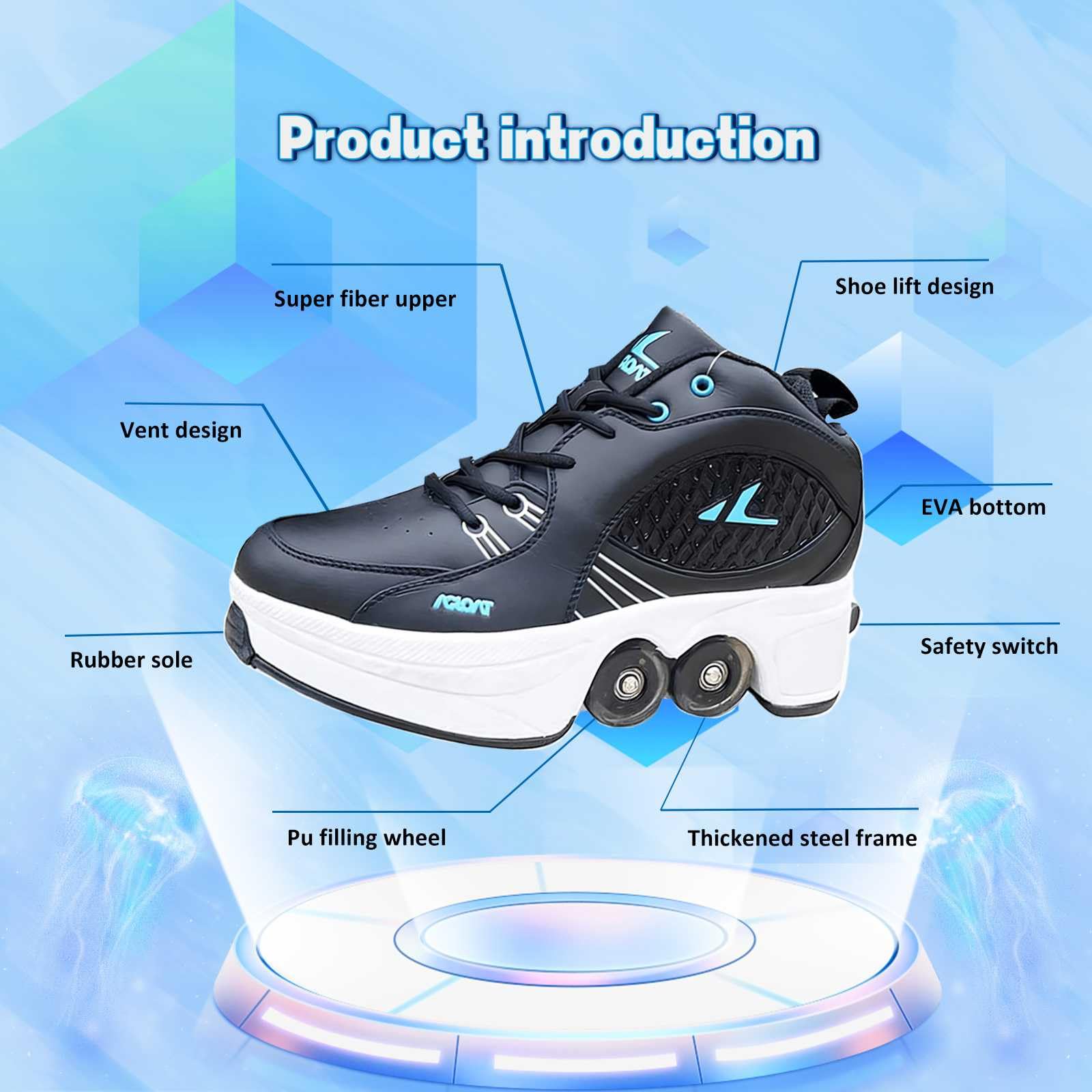 Women's Deformation Roller Skates, Multifunction Adjustable Double Row Roller Shoes for Men, Retractable Four-Wheeled Pulley Rollerskates, Outdoor Automatic Walking Sneakers