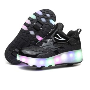 auhoho kids usb charging led light up shoes outdoor double wheels roller skate sneakers for boys girls 8 m us big kid,black