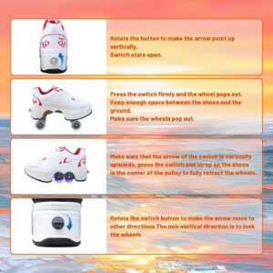 Retractable Roller Skates, Unisex Detachable 2 in 1 Roller Skates, Double Row Deformation Sneakers, Multifunction Outdoor Kick Roller Shoes, Invisible Pulley Shoes, Casual Sneakers White Red